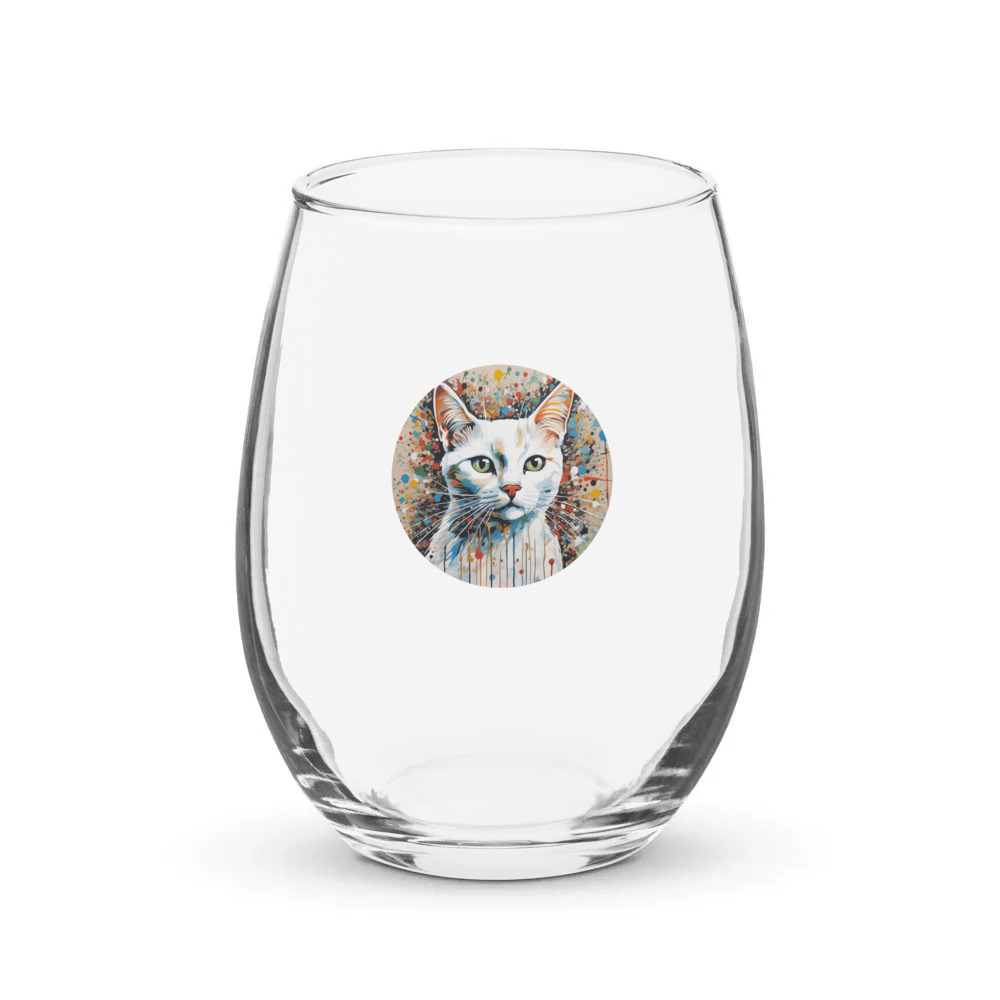 PugMug Custom White Companion Cat Stemless Wine Glass