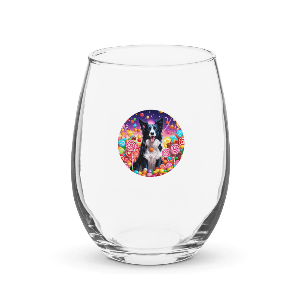 PugMug Custom Border Collie Stemless Wine Glass