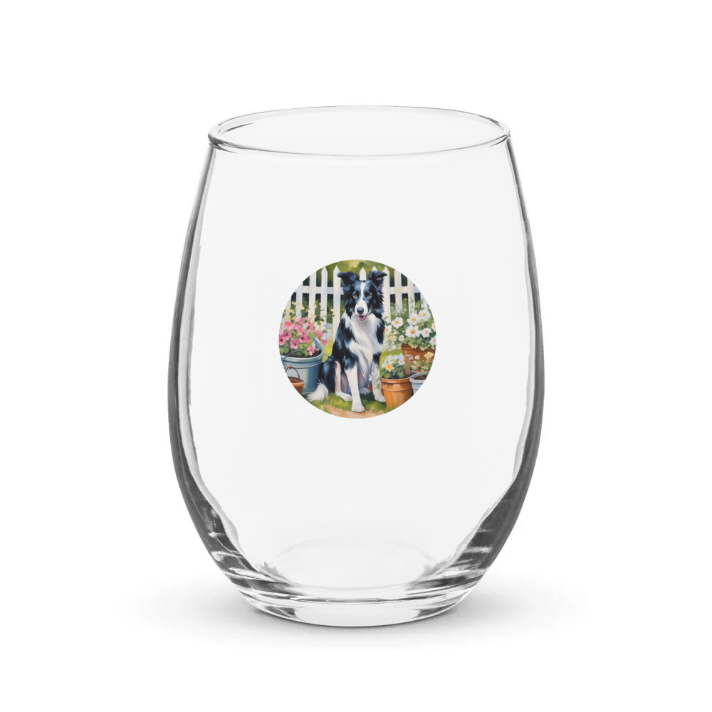 PugMug Custom Border Collie Stemless Wine Glass