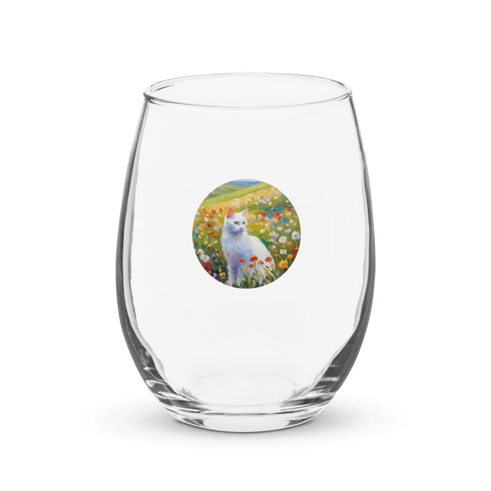 PugMug Custom White Companion Cat Stemless Wine Glass
