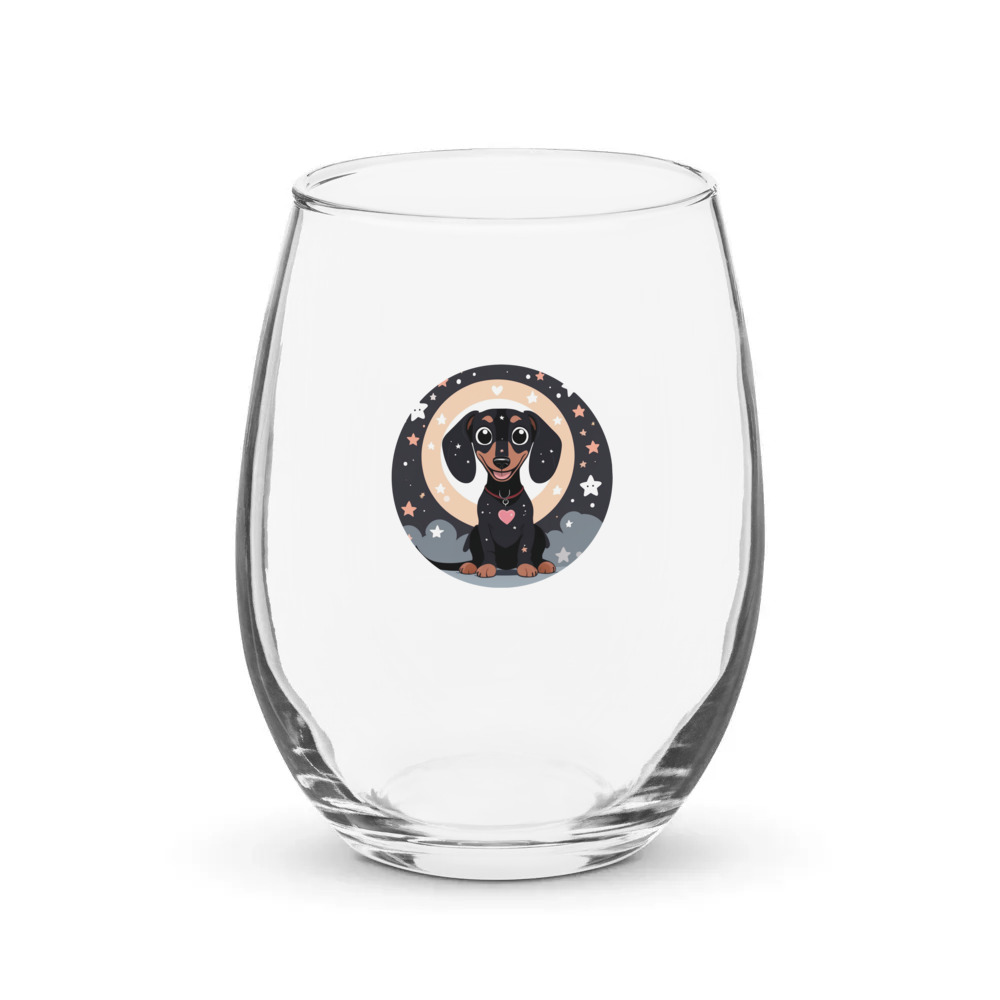 PugMug Custom Black Dachshund Stemless Wine Glass