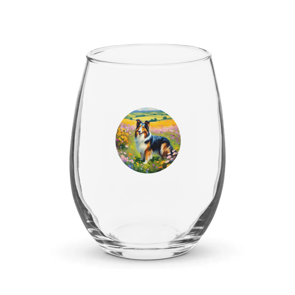 PugMug Custom Collie Stemless Wine Glass