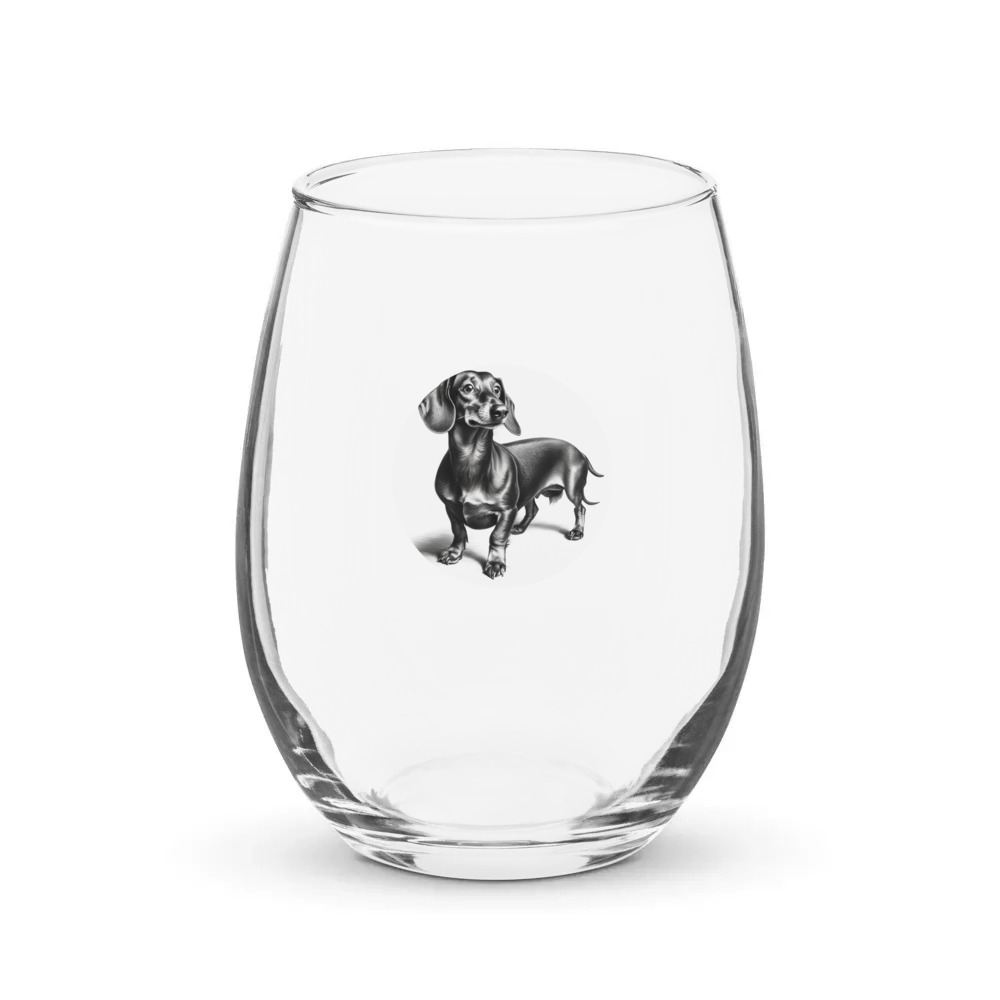 PugMug Custom Black Dachshund Stemless Wine Glass