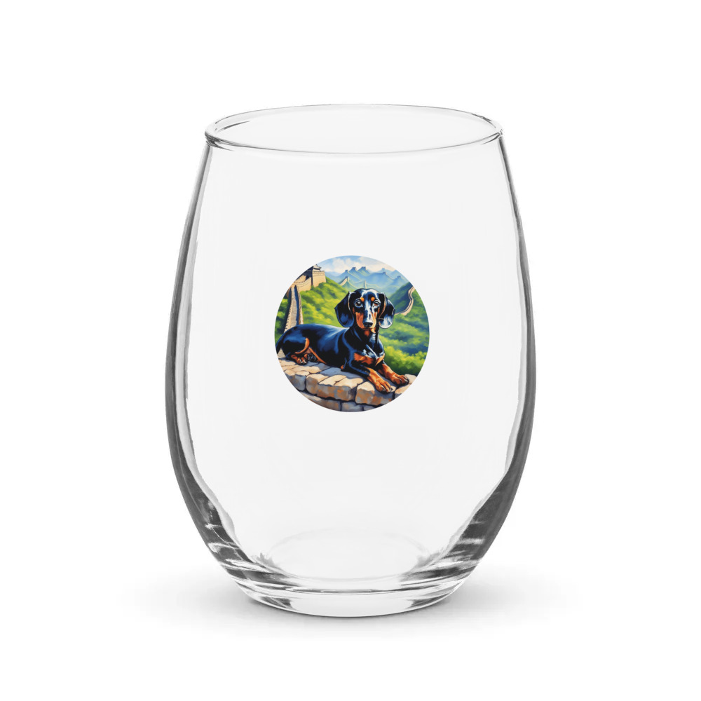 PugMug Custom Black Dachshund Stemless Wine Glass