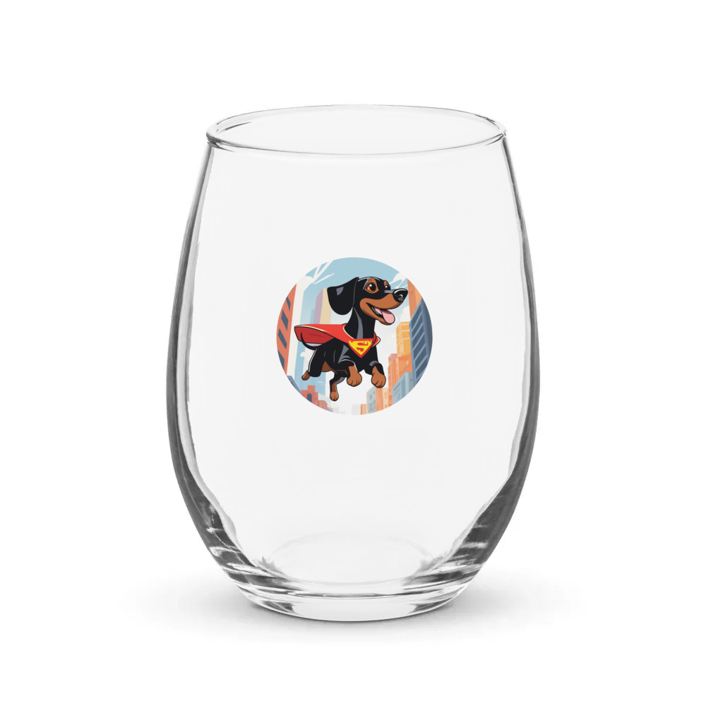 PugMug Custom Black Dachshund Stemless Wine Glass