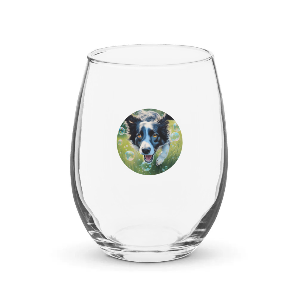 PugMug Custom Border Collie Stemless Wine Glass