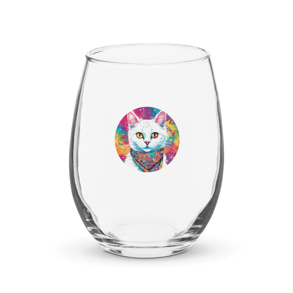 PugMug Custom White Companion Cat Stemless Wine Glass
