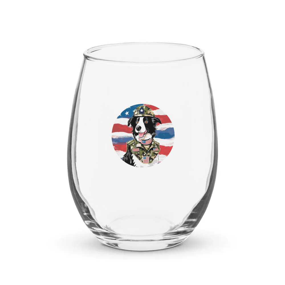 PugMug Custom Border Collie Stemless Wine Glass