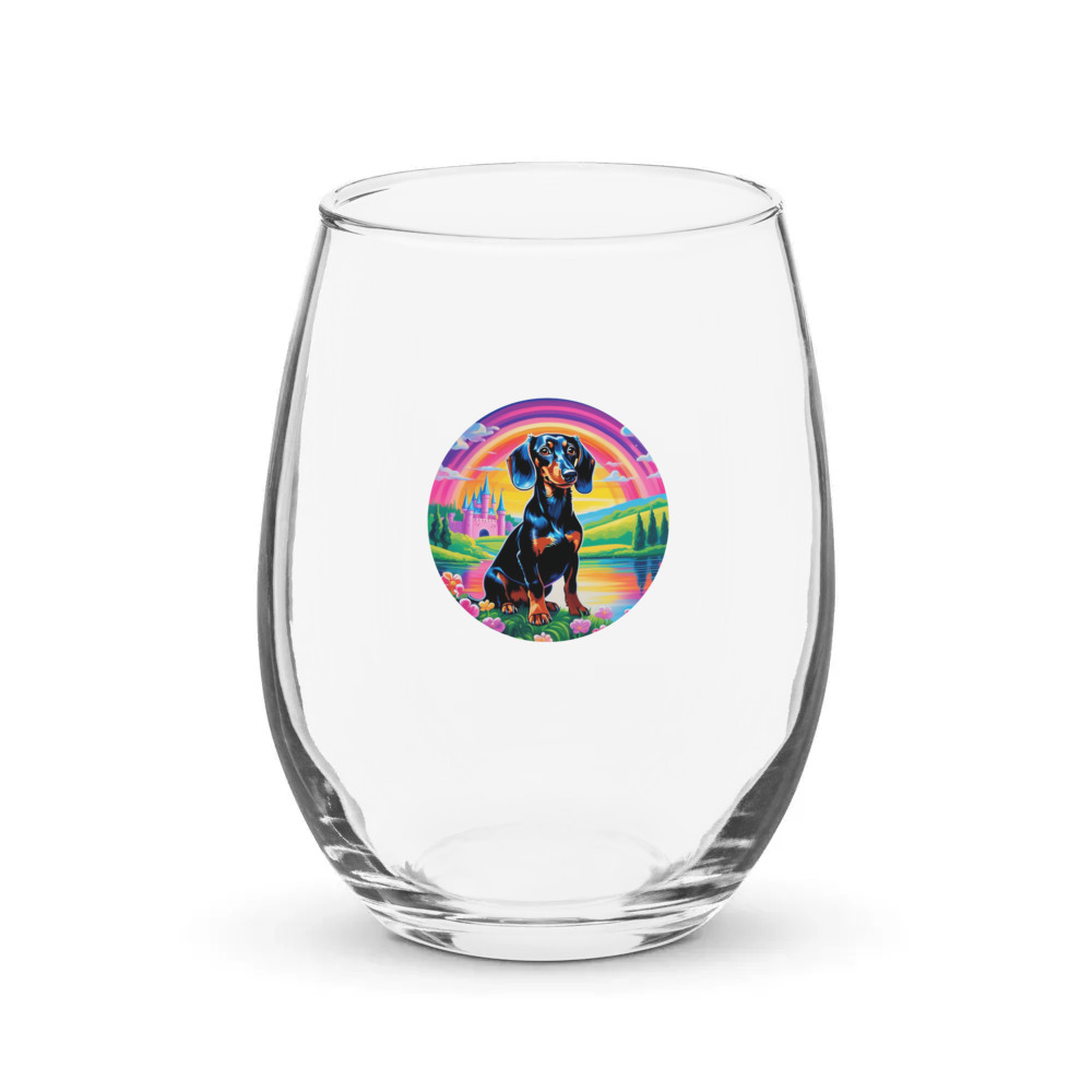 PugMug Custom Black Dachshund Stemless Wine Glass