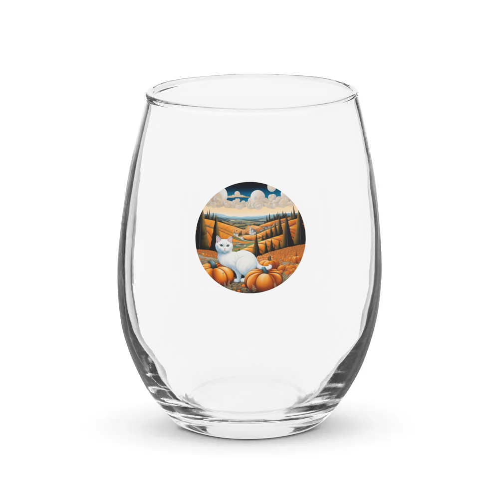 PugMug Custom White Companion Cat Stemless Wine Glass