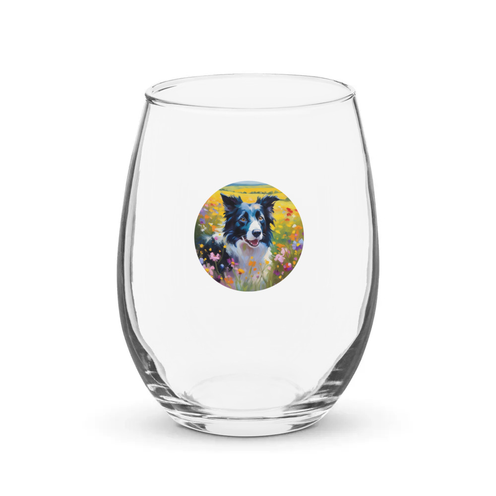 PugMug Custom Border Collie Stemless Wine Glass