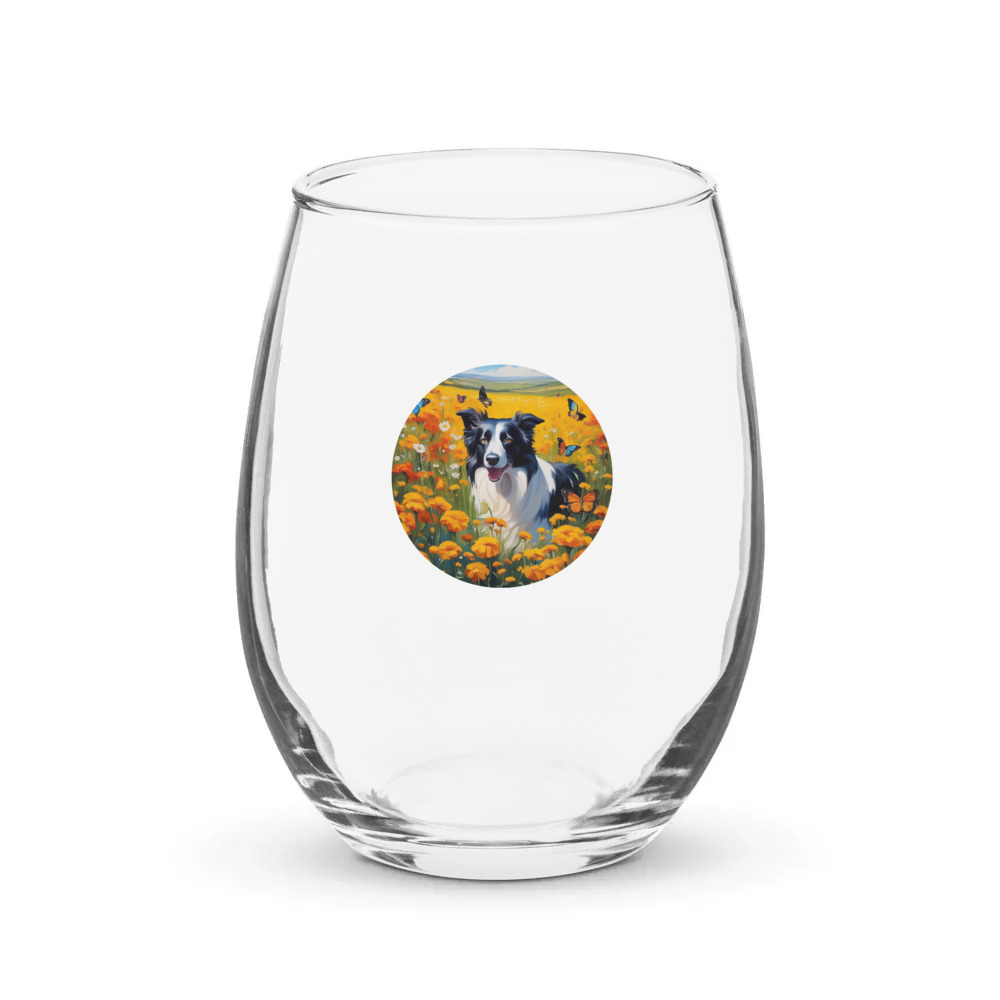 PugMug Custom Border Collie Stemless Wine Glass