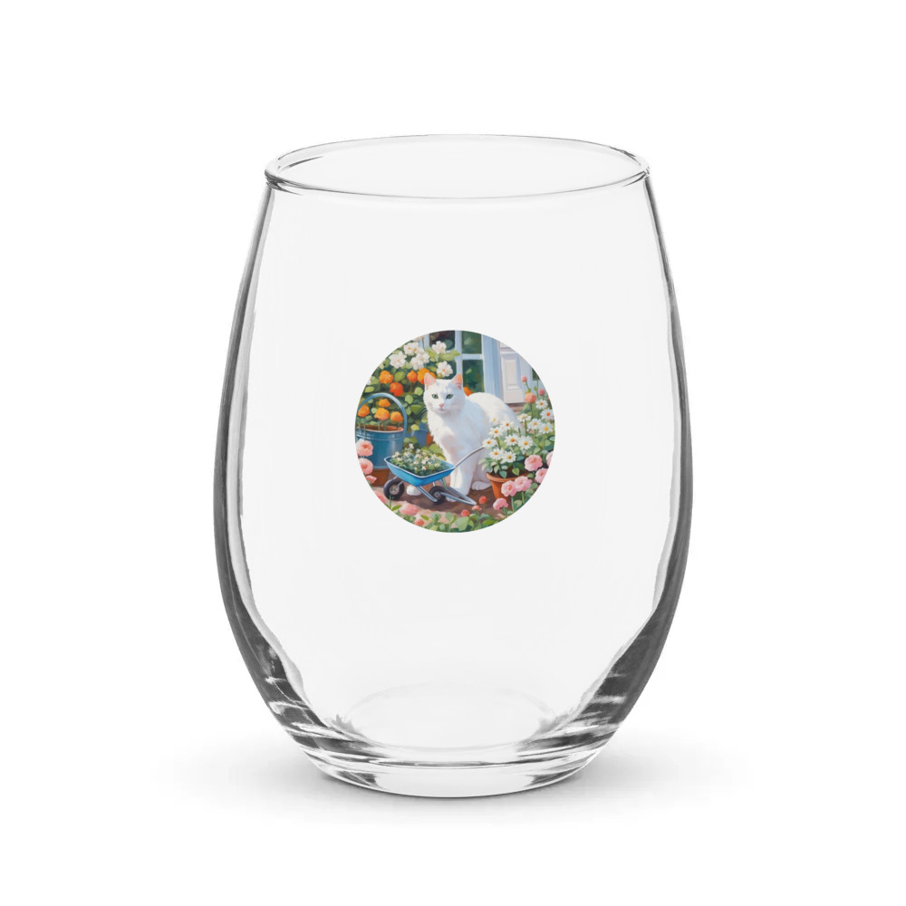 PugMug Custom White Companion Cat Stemless Wine Glass