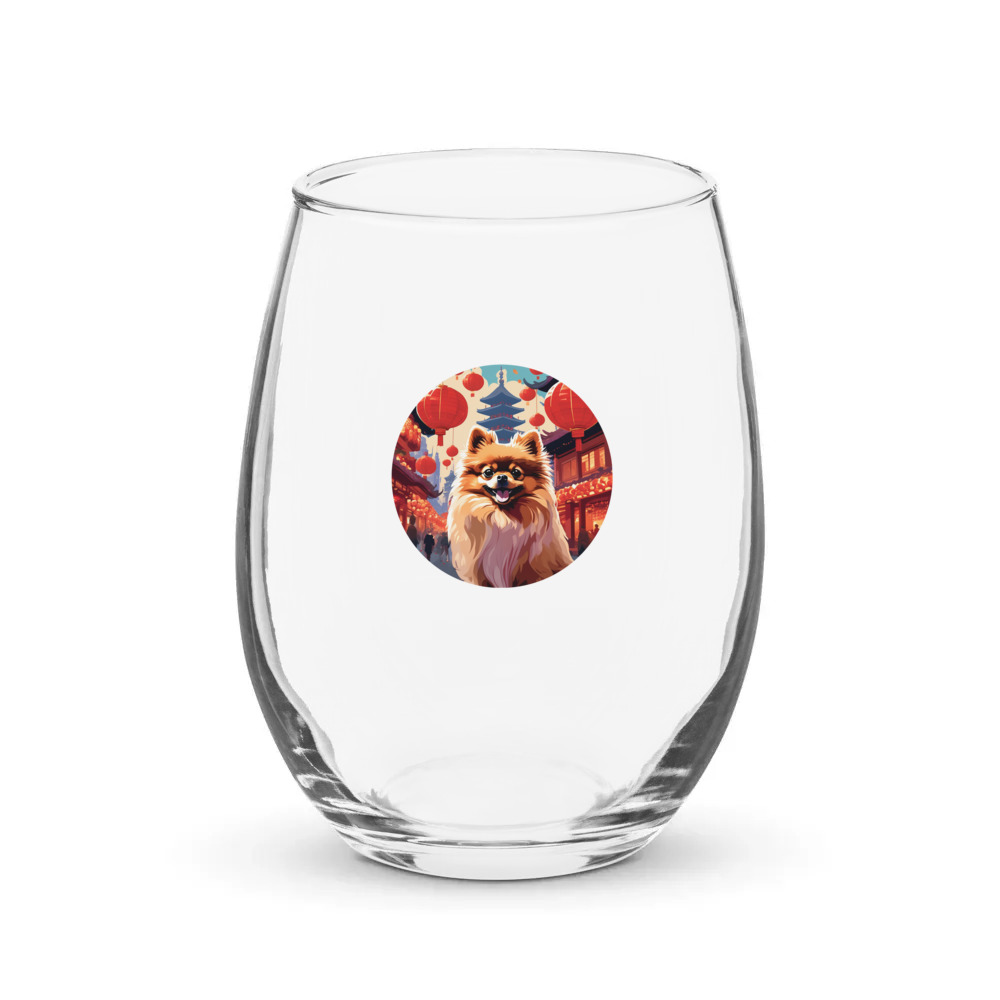 PugMug Custom Tan Pomeranian Stemless Wine Glass