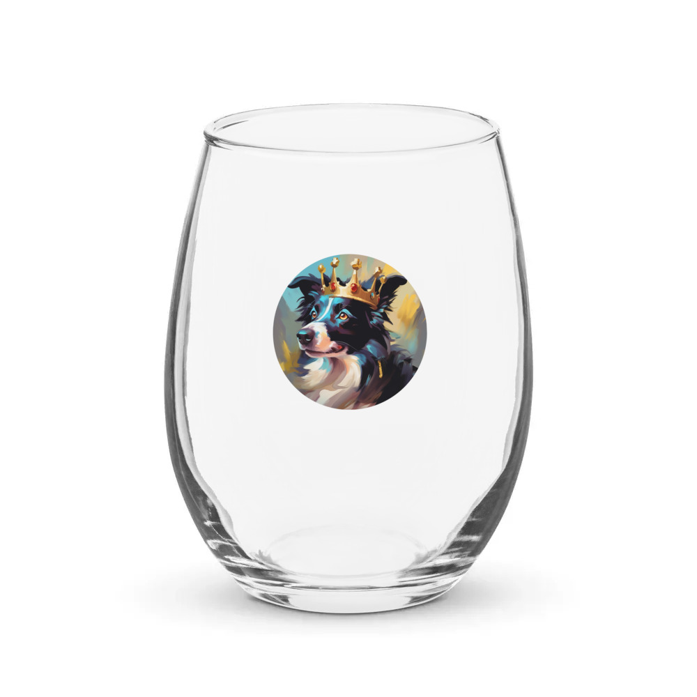 PugMug Custom Border Collie Stemless Wine Glass