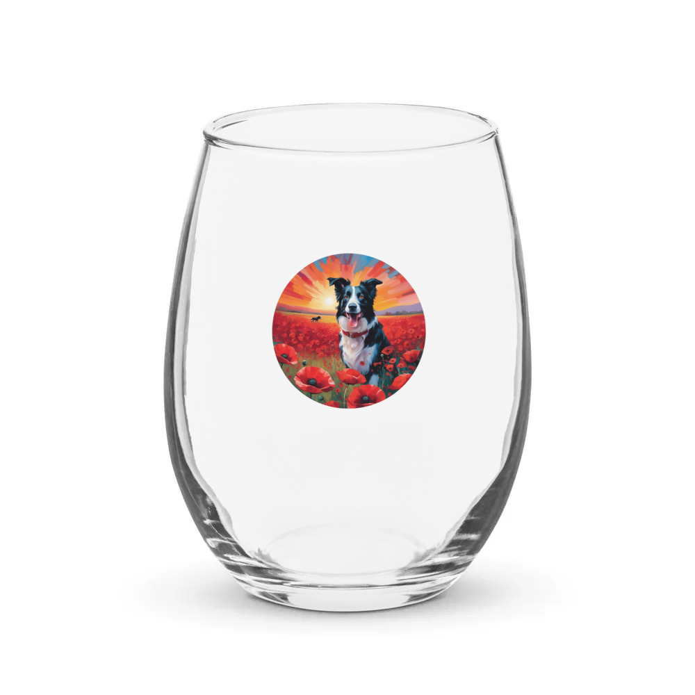 PugMug Custom Border Collie Stemless Wine Glass