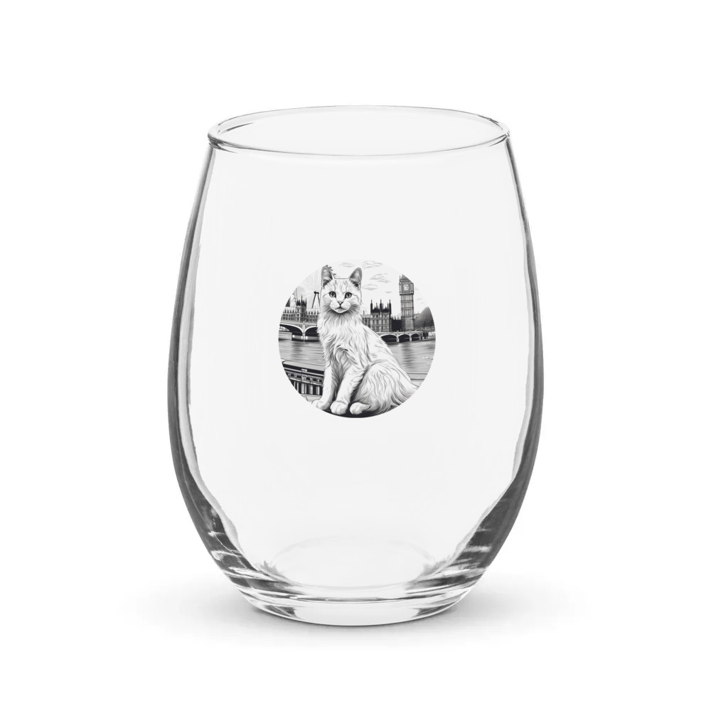 PugMug Custom White Companion Cat Stemless Wine Glass