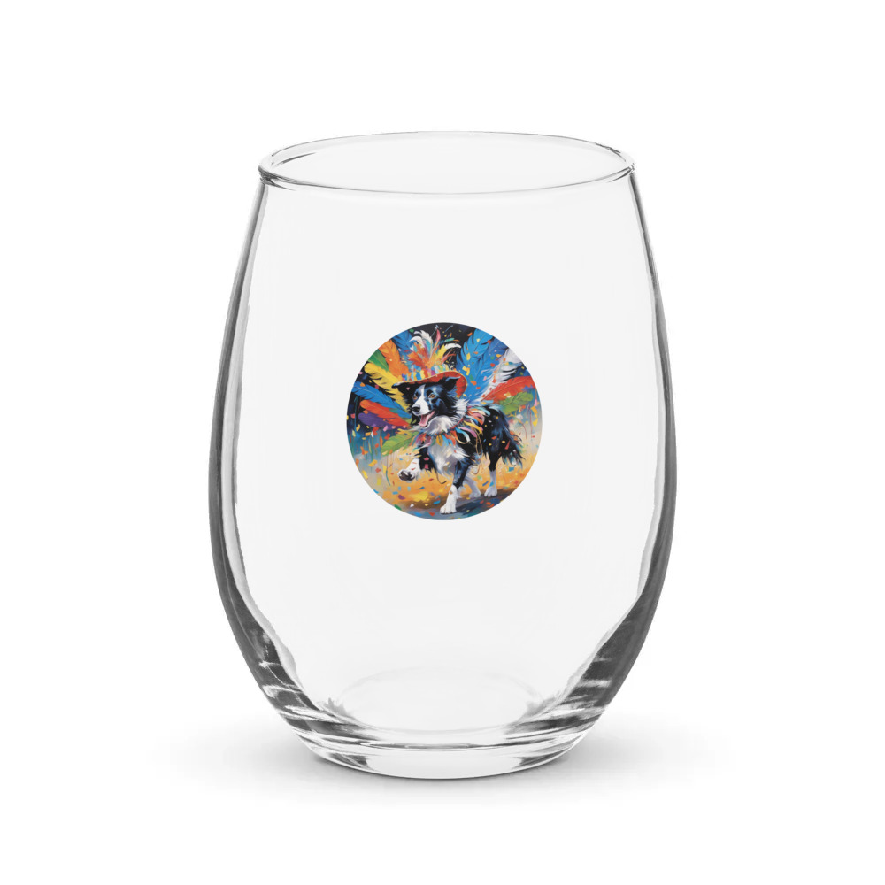 PugMug Custom Border Collie Stemless Wine Glass
