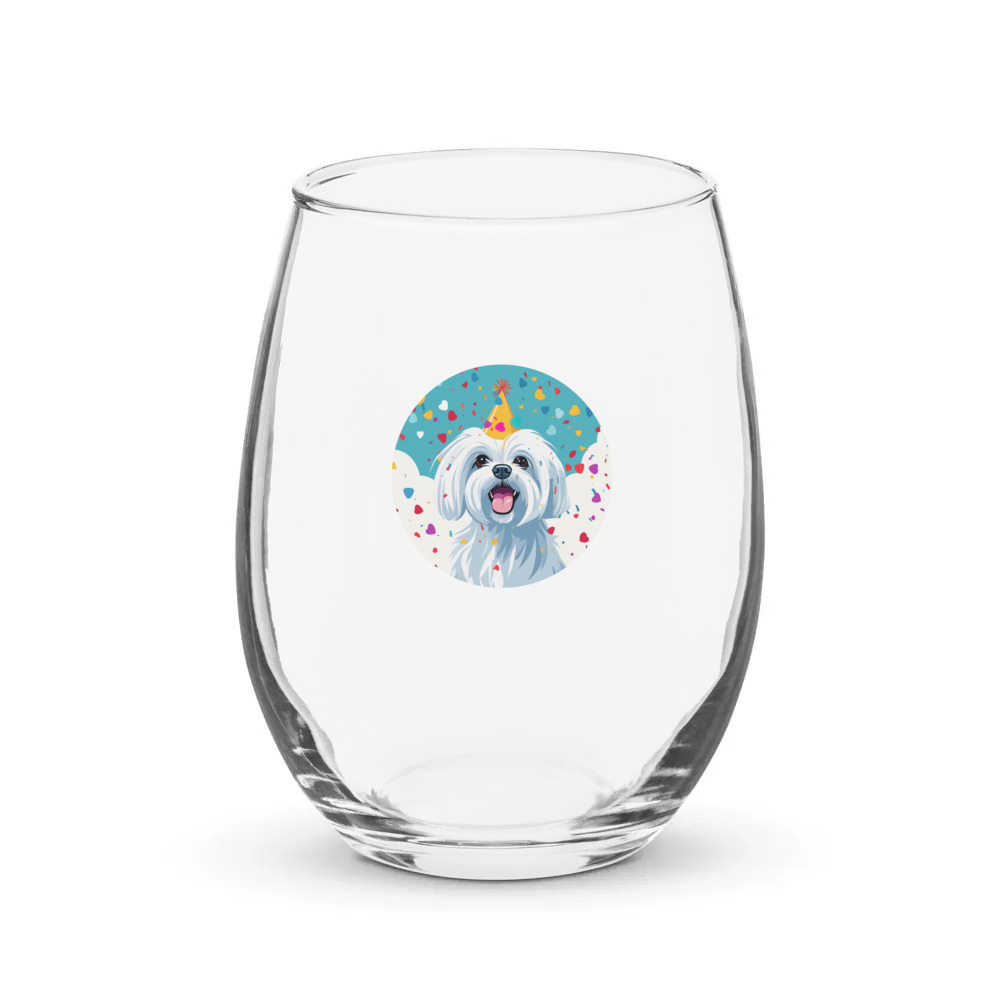 PugMug Custom Maltese Dog Stemless Wine Glass