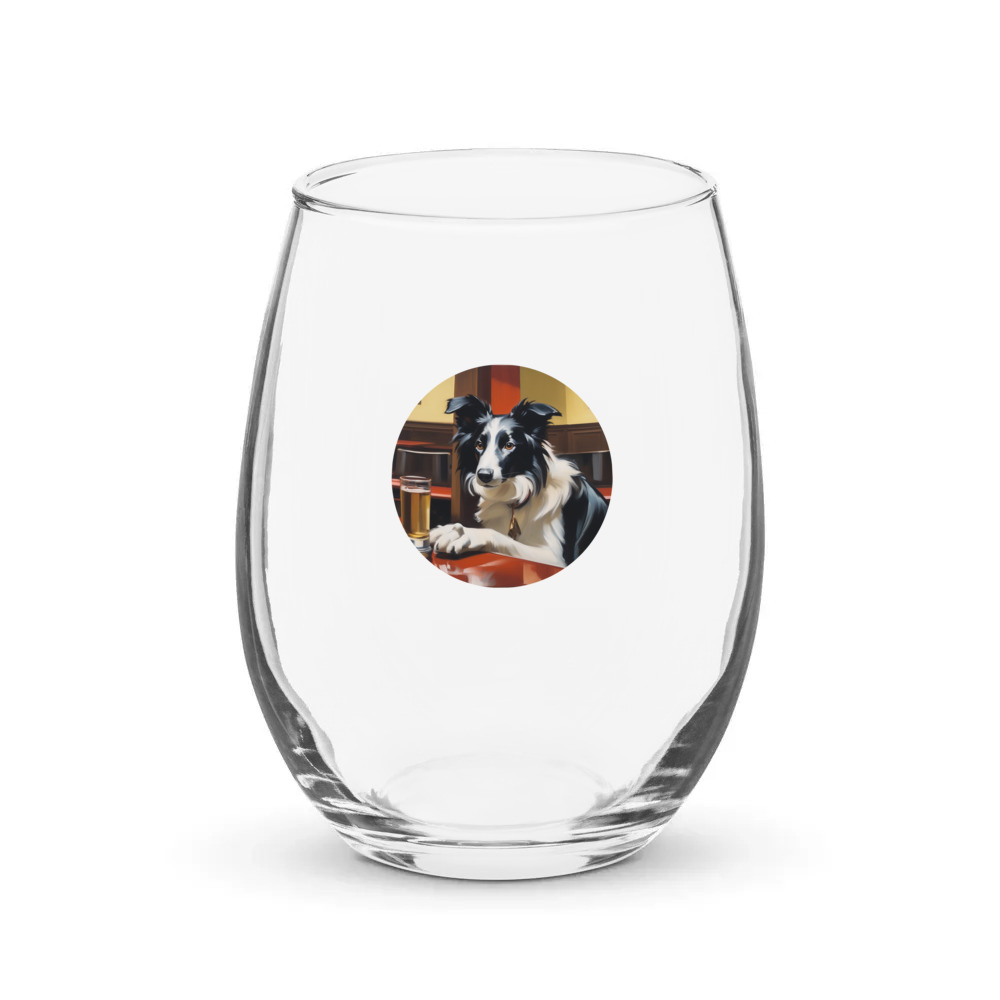PugMug Custom Border Collie Stemless Wine Glass