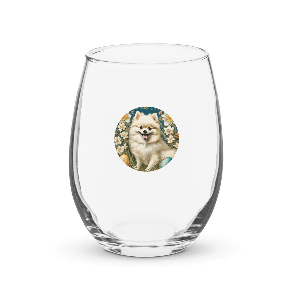 PugMug Custom White Pomeranian Stemless Wine Glass