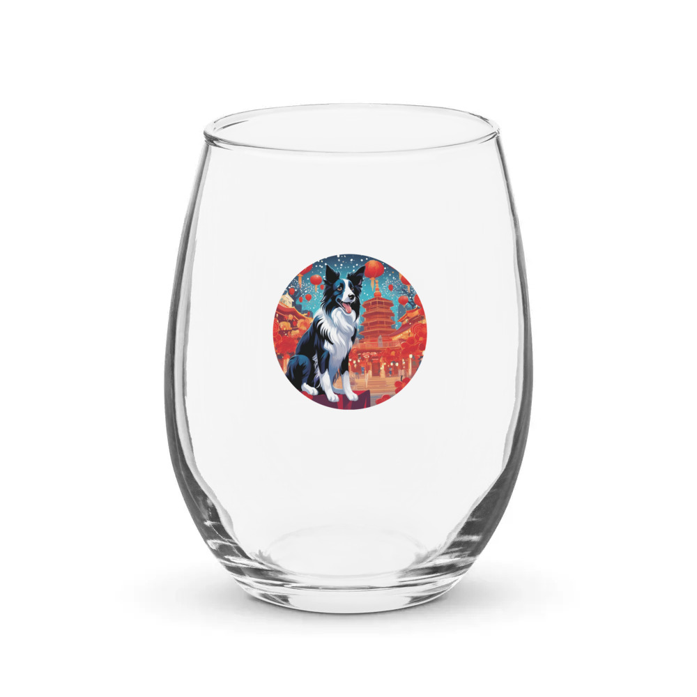 PugMug Custom Border Collie Stemless Wine Glass