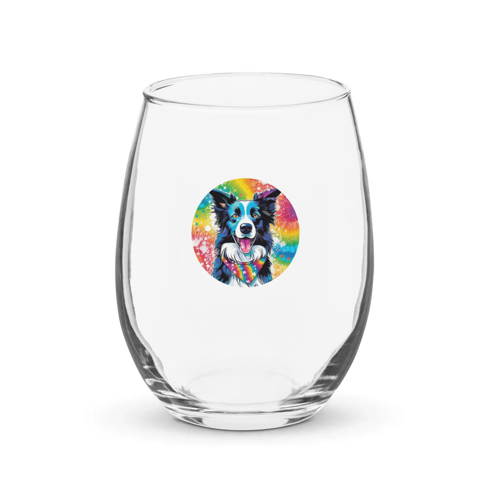 PugMug Custom Border Collie Stemless Wine Glass