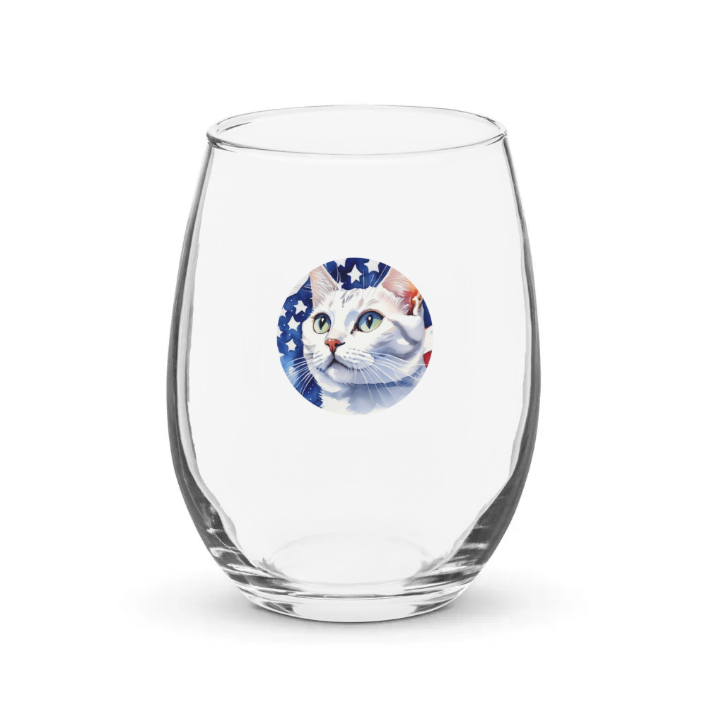 PugMug Custom White American Shorthair Cat Stemless Wine Glass