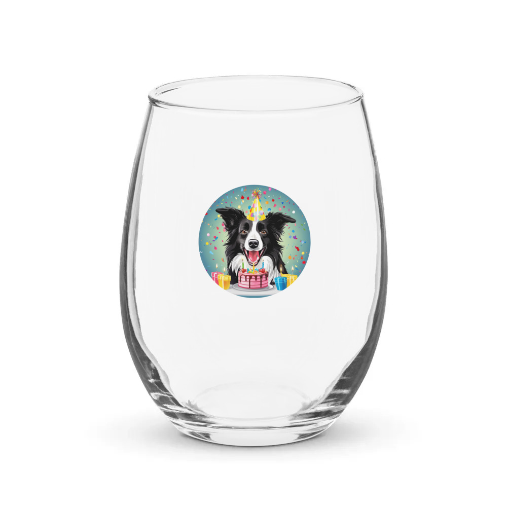 PugMug Custom Border Collie Stemless Wine Glass