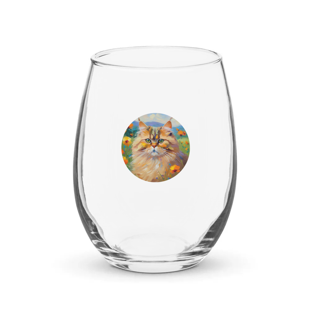 PugMug Custom Tabby Persian Cat Stemless Wine Glass