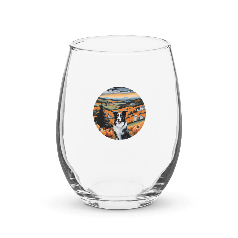 PugMug Custom Border Collie Stemless Wine Glass