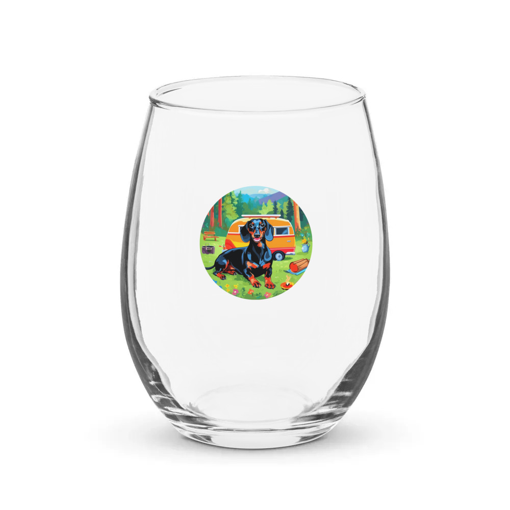 PugMug Custom Black Dachshund Stemless Wine Glass