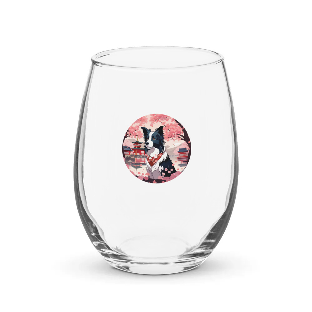 PugMug Custom Border Collie Stemless Wine Glass