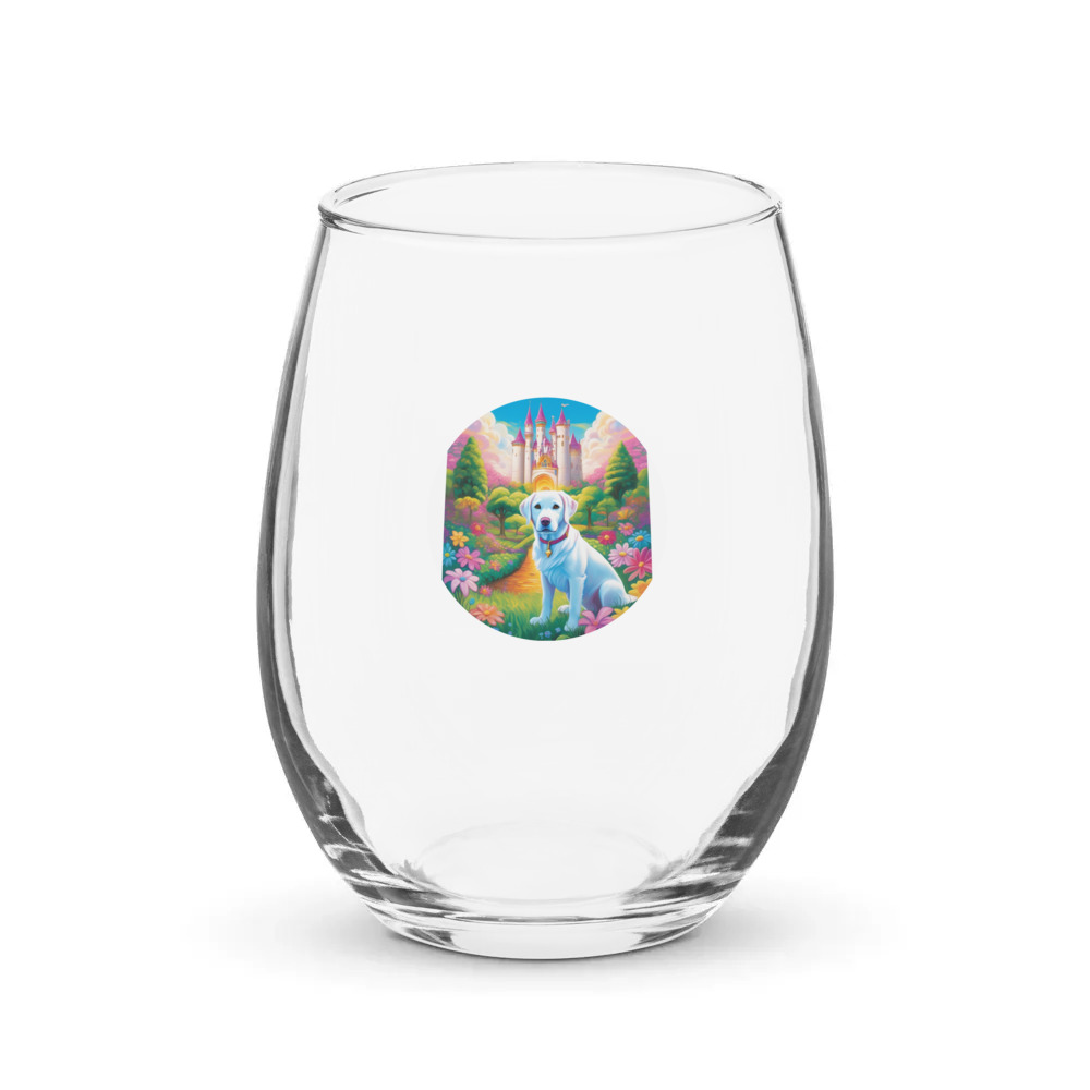 PugMug Custom White Labrador Retriever Stemless Wine Glass