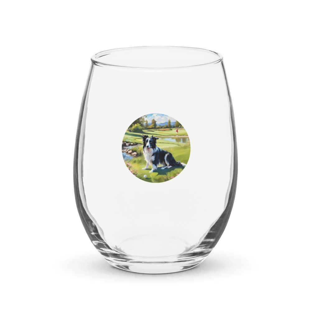 PugMug Custom Border Collie Stemless Wine Glass
