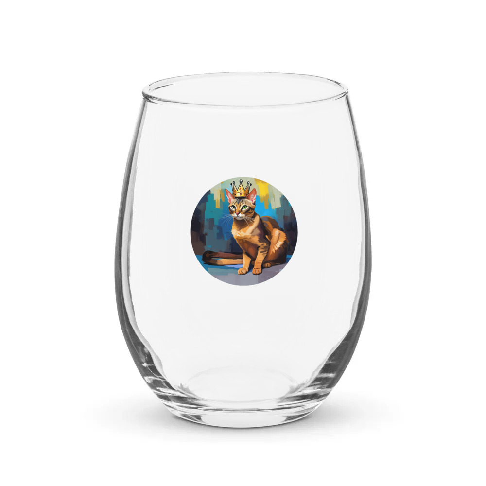 PugMug Custom Tabby Abyssinian Cat Stemless Wine Glass