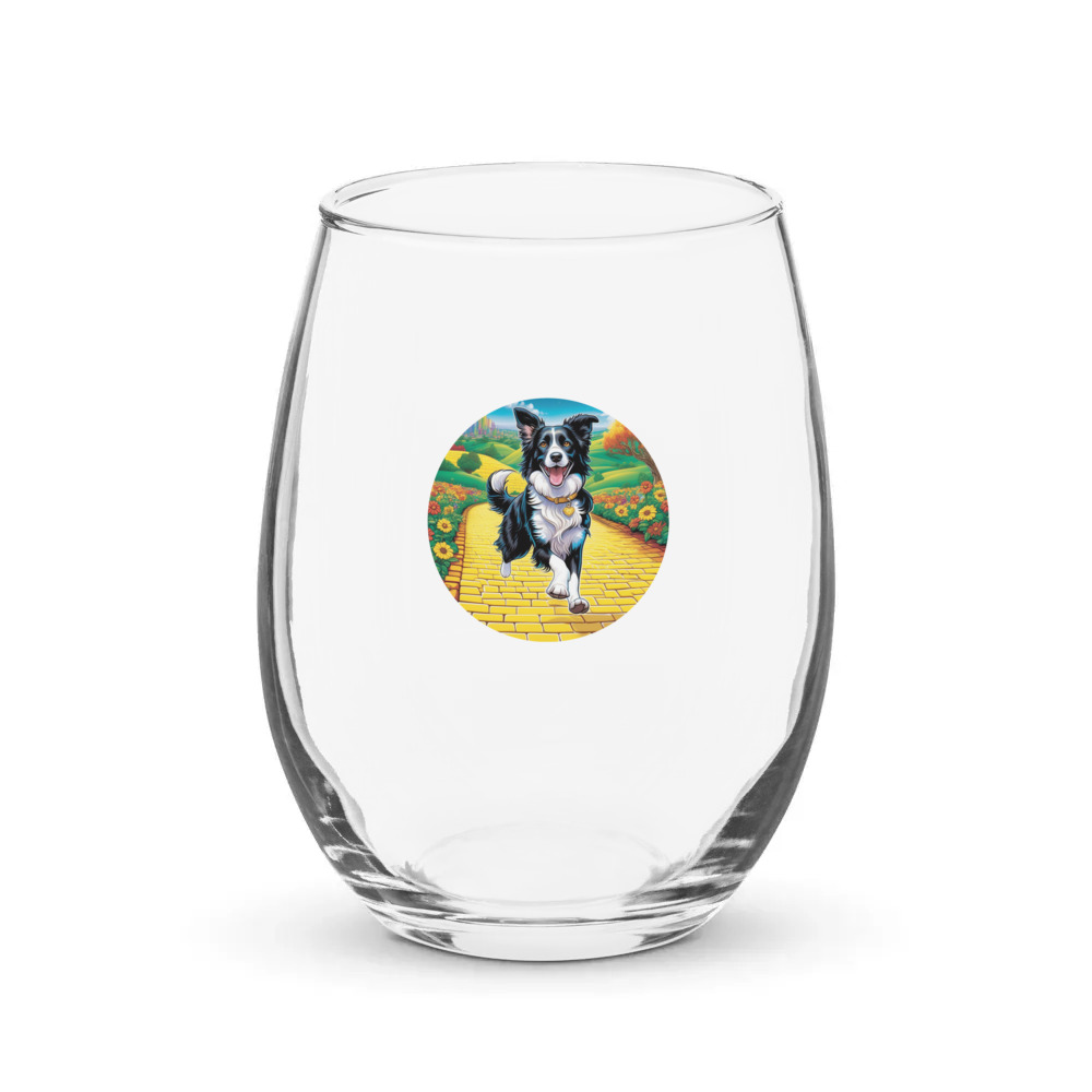 PugMug Custom Border Collie Stemless Wine Glass