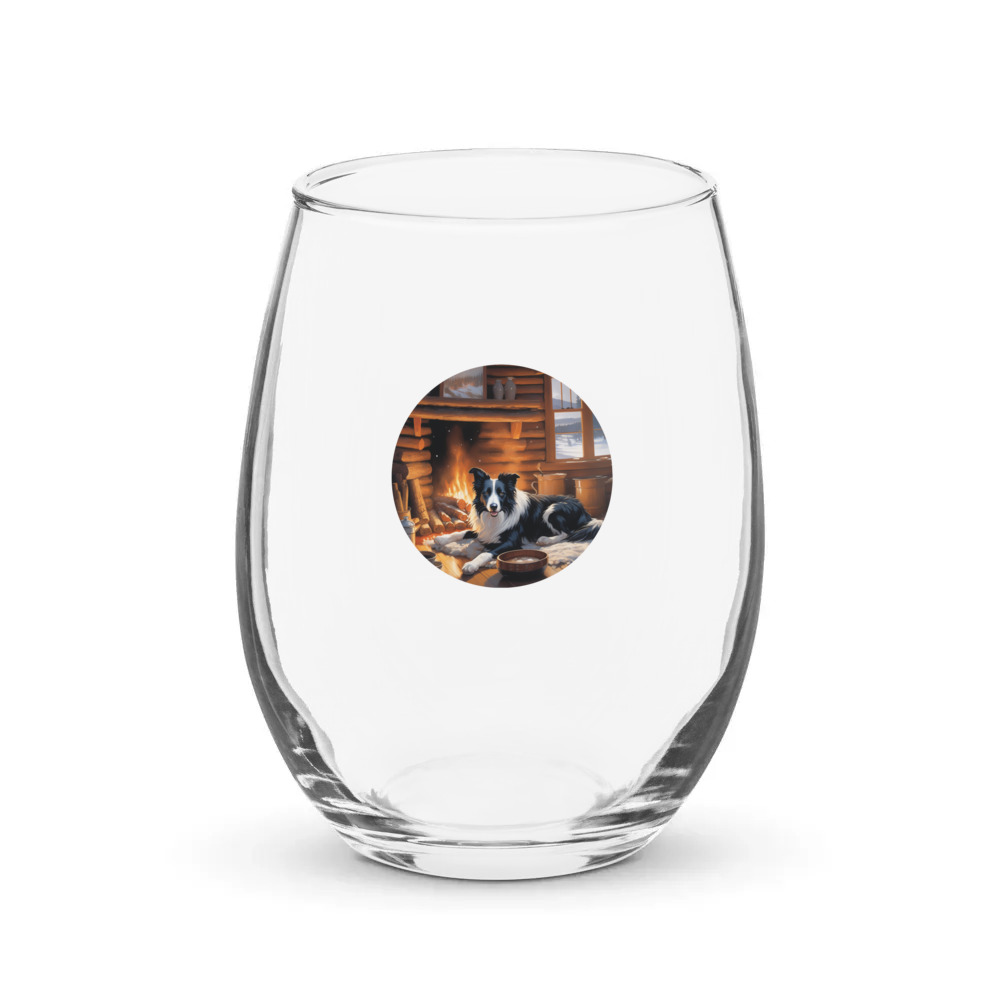 PugMug Custom Border Collie Stemless Wine Glass