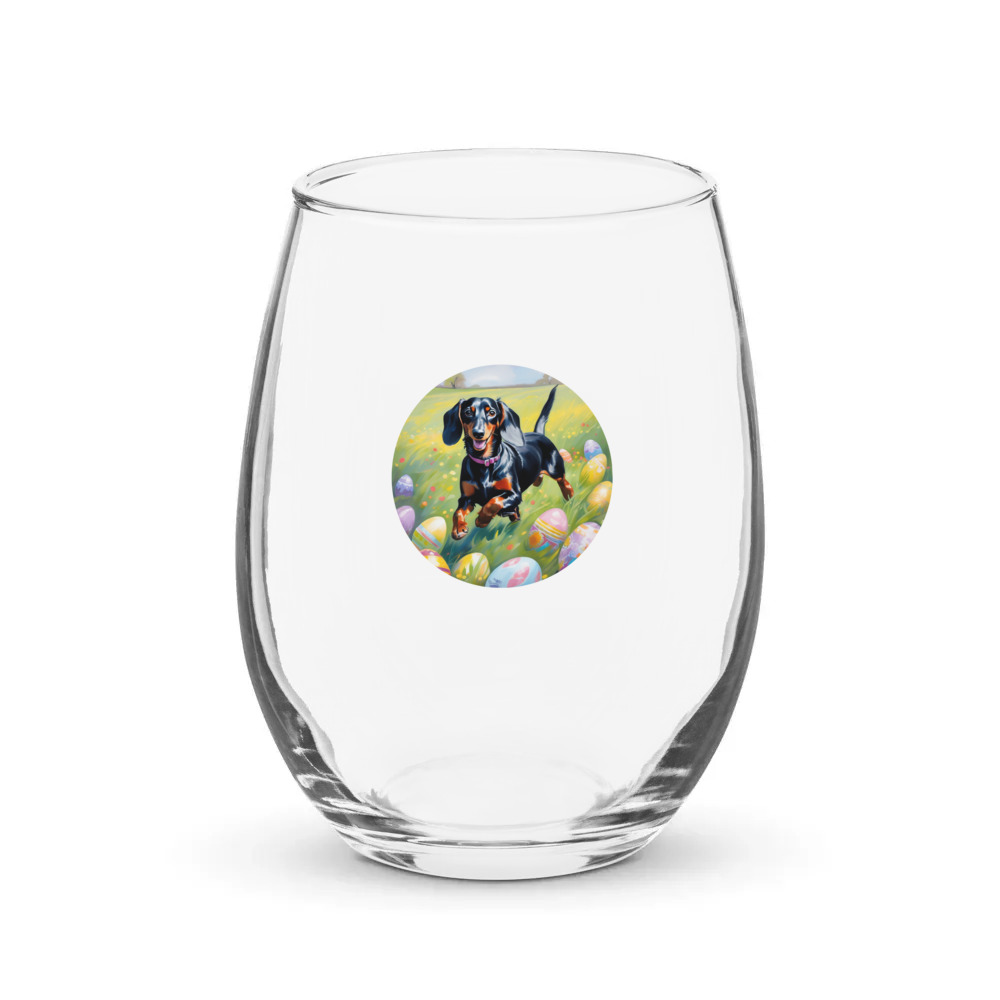 PugMug Custom Black Dachshund Stemless Wine Glass