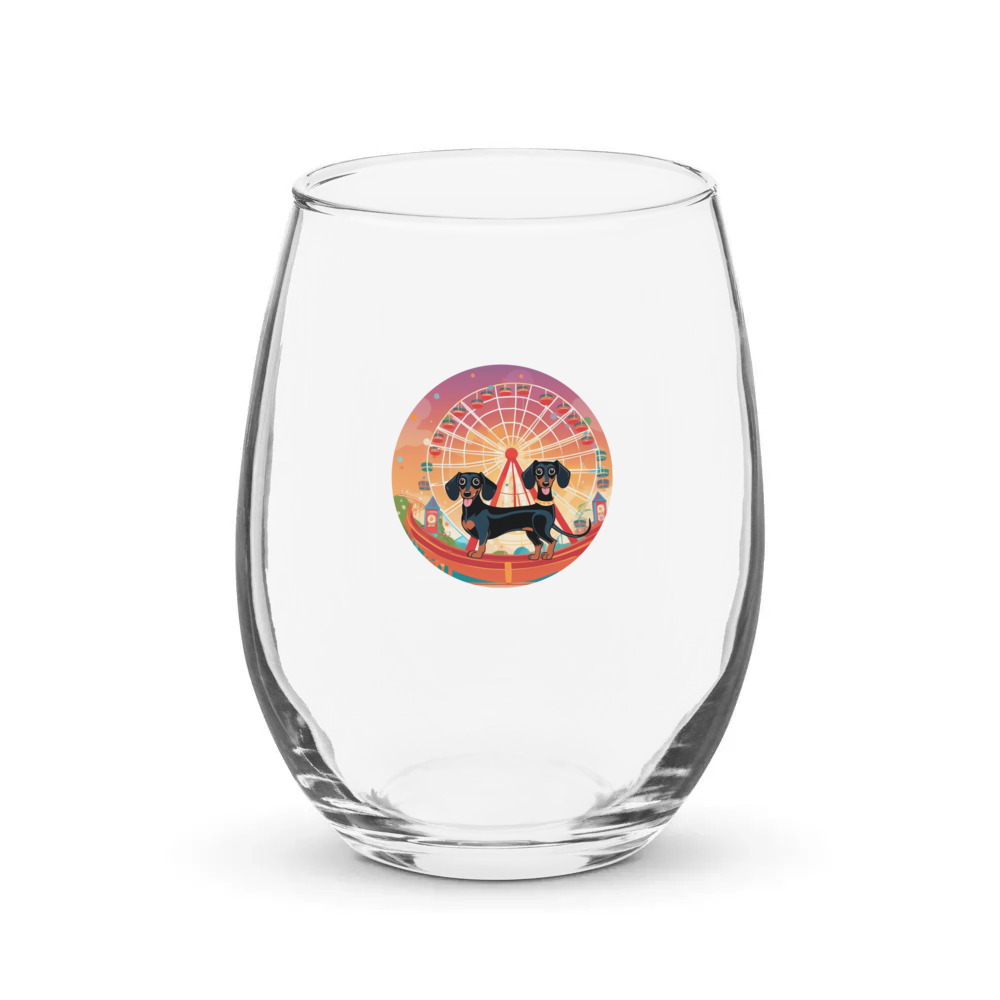 PugMug Custom Black Dachshund Stemless Wine Glass