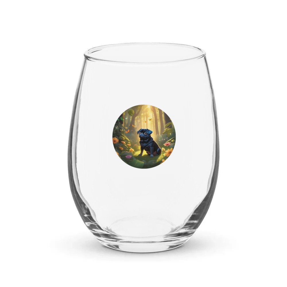 PugMug Custom Black Pug Stemless Wine Glass