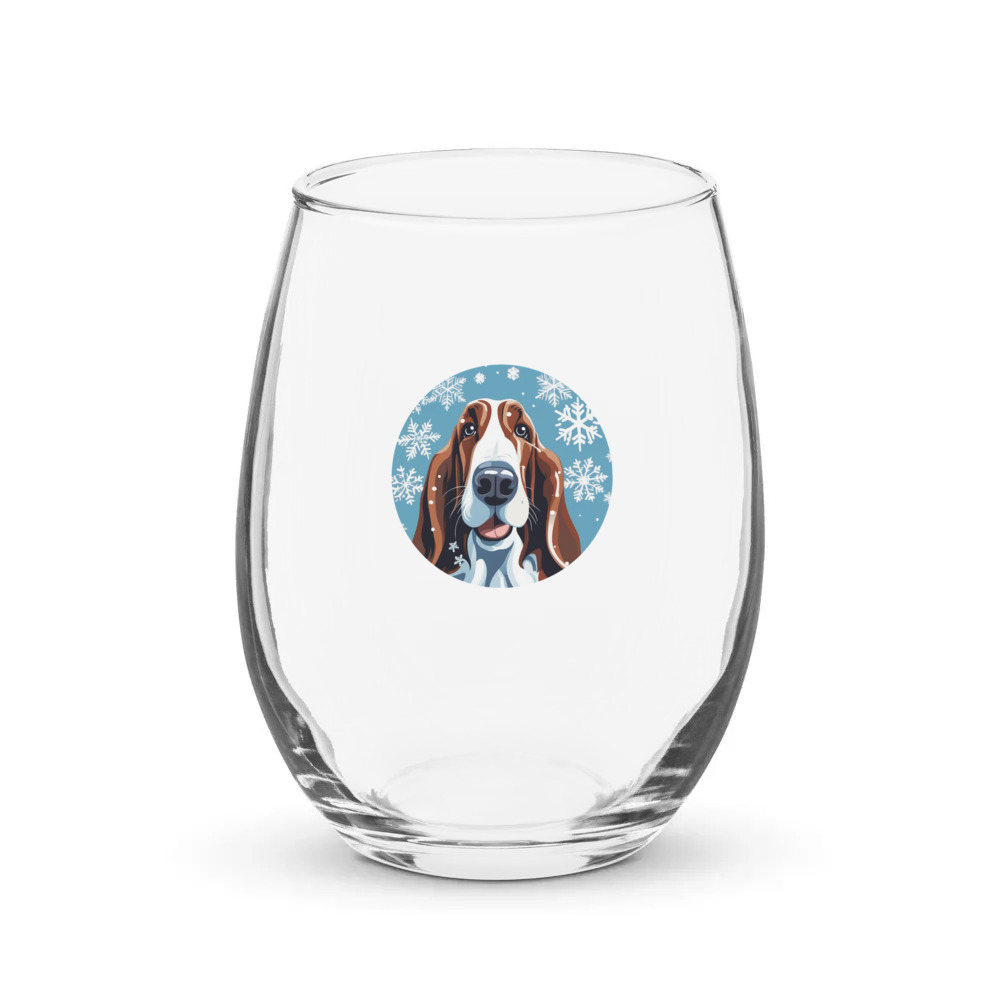 PugMug Custom Basset Hound Stemless Wine Glass