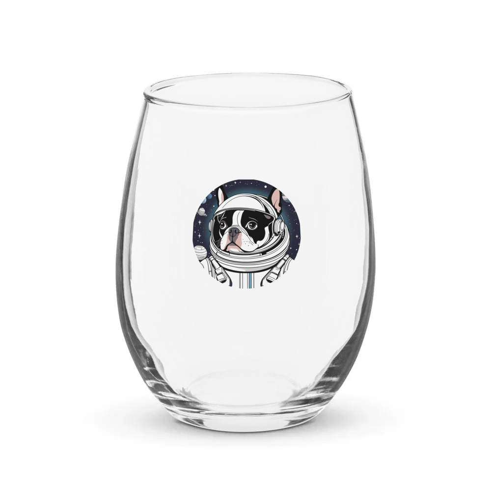 PugMug Custom Boston Terrier Stemless Wine Glass