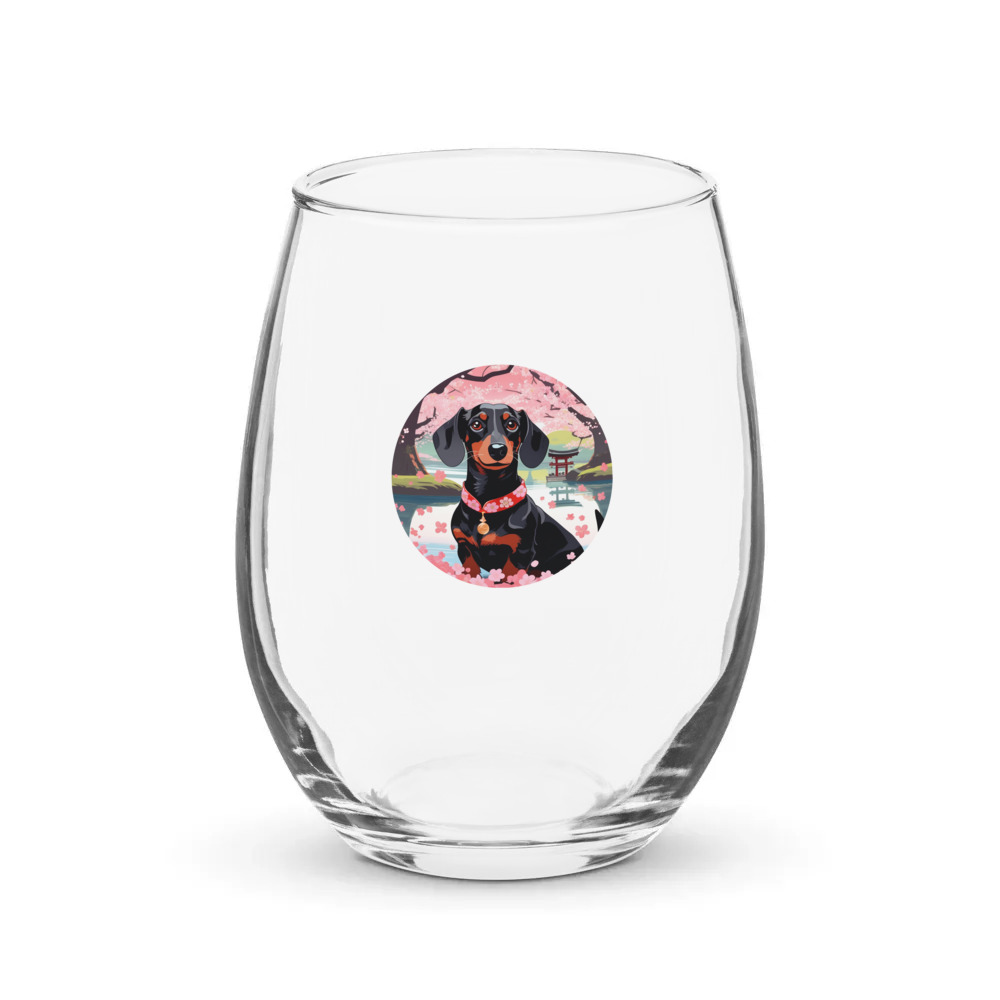 PugMug Custom Black Dachshund Stemless Wine Glass