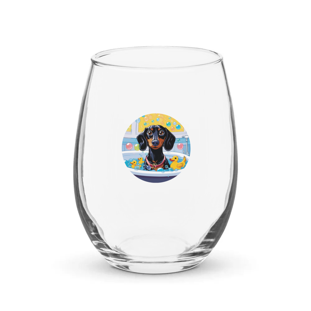 PugMug Custom Black Dachshund Stemless Wine Glass