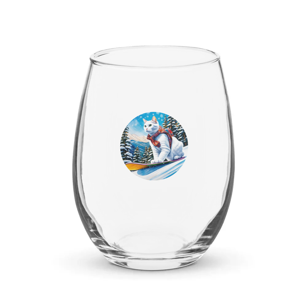 PugMug Custom White Companion Cat Stemless Wine Glass