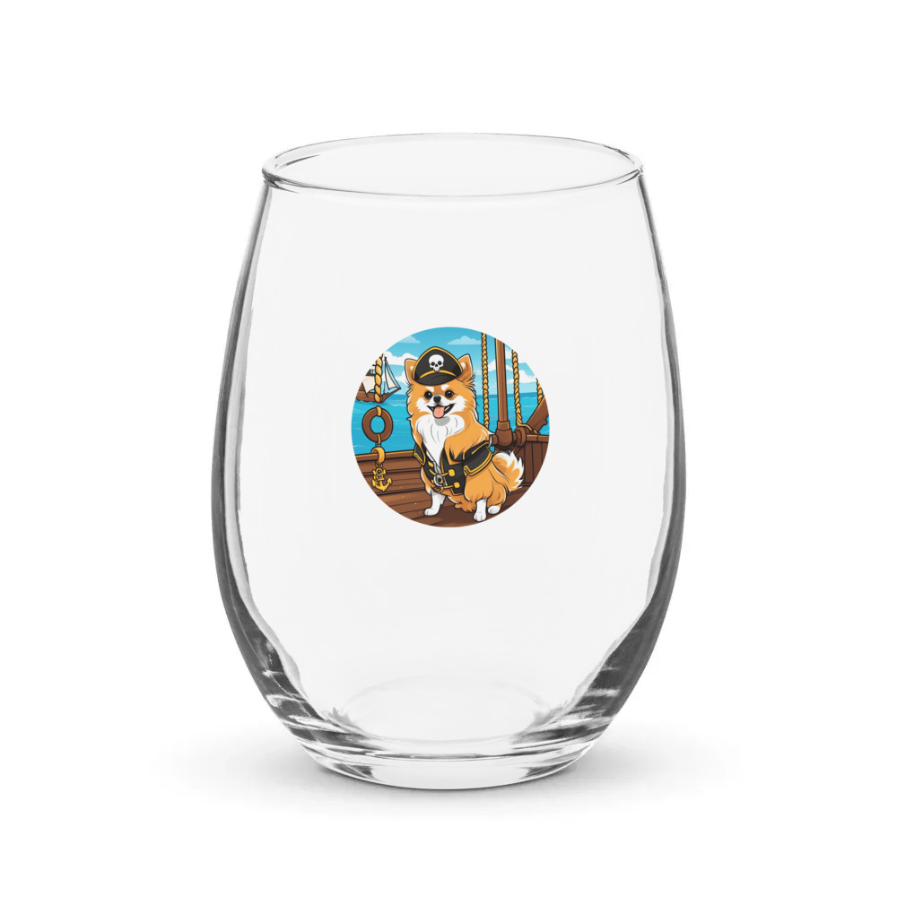 PugMug Custom Tan Pomeranian Stemless Wine Glass