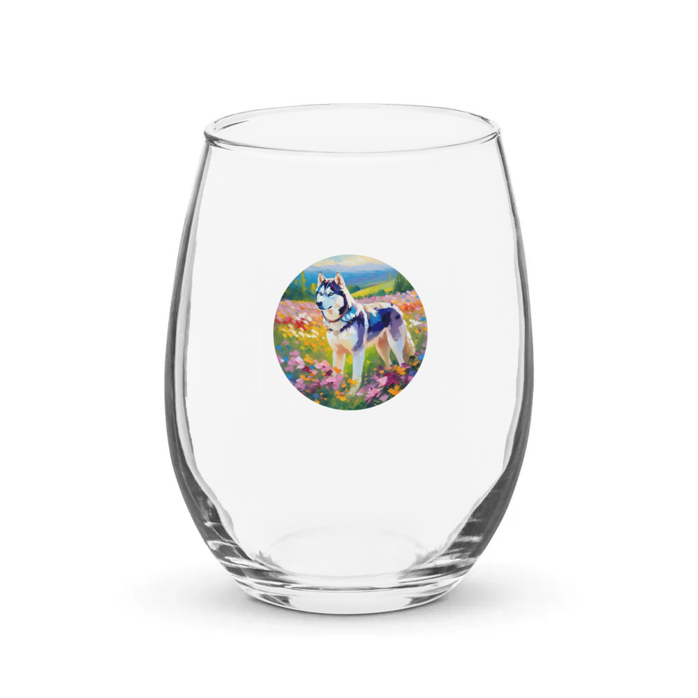 PugMug Custom Siberian Husky Stemless Wine Glass