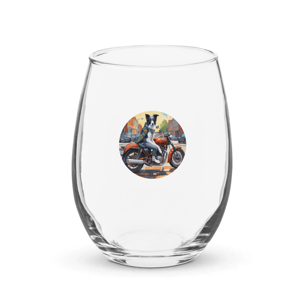PugMug Custom Border Collie Stemless Wine Glass
