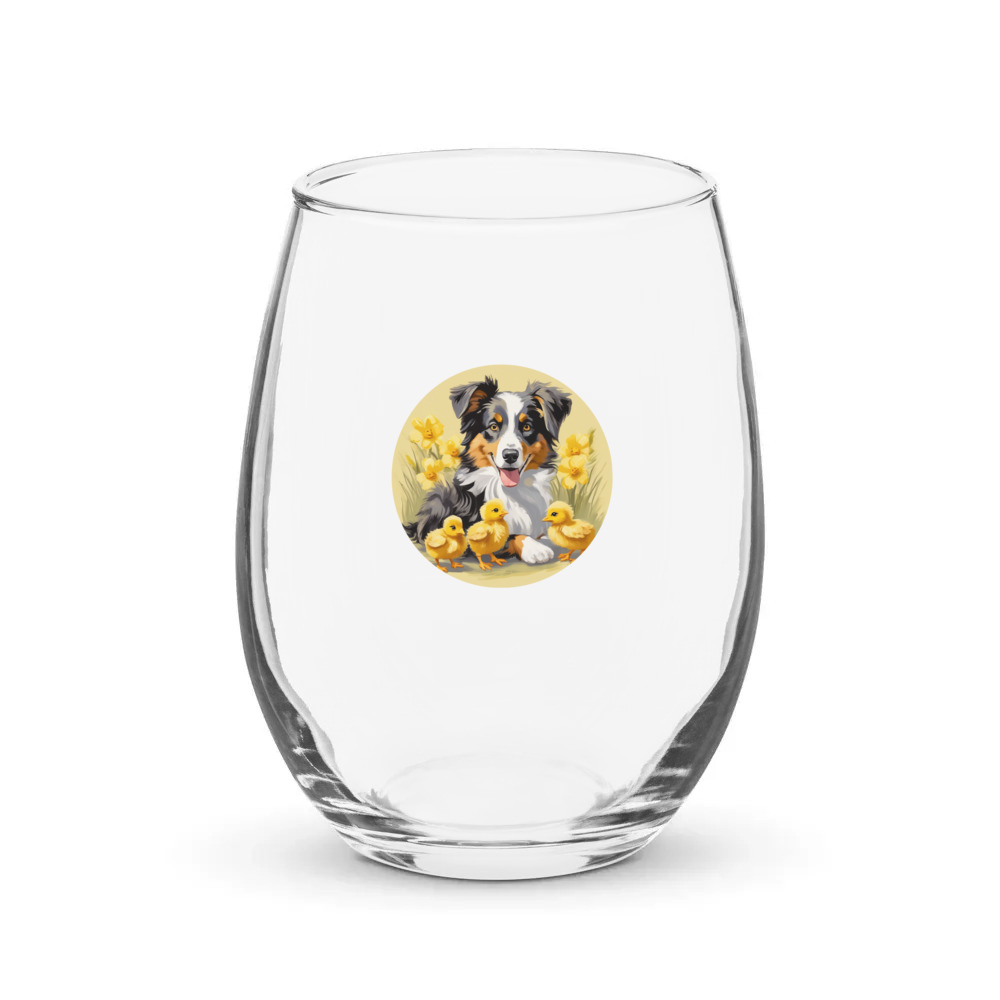 PugMug Custom Australian Shepherd Dog Stemless Wine Glass
